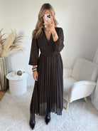 Robe longue plissée marron foncé - Diane