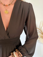Robe longue plissée marron foncé - Diane