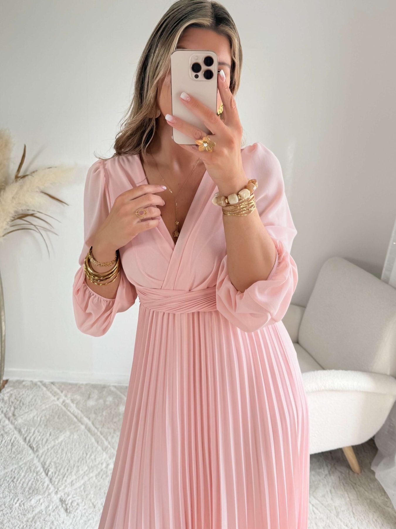 Robe longue rose poudré - Angèle