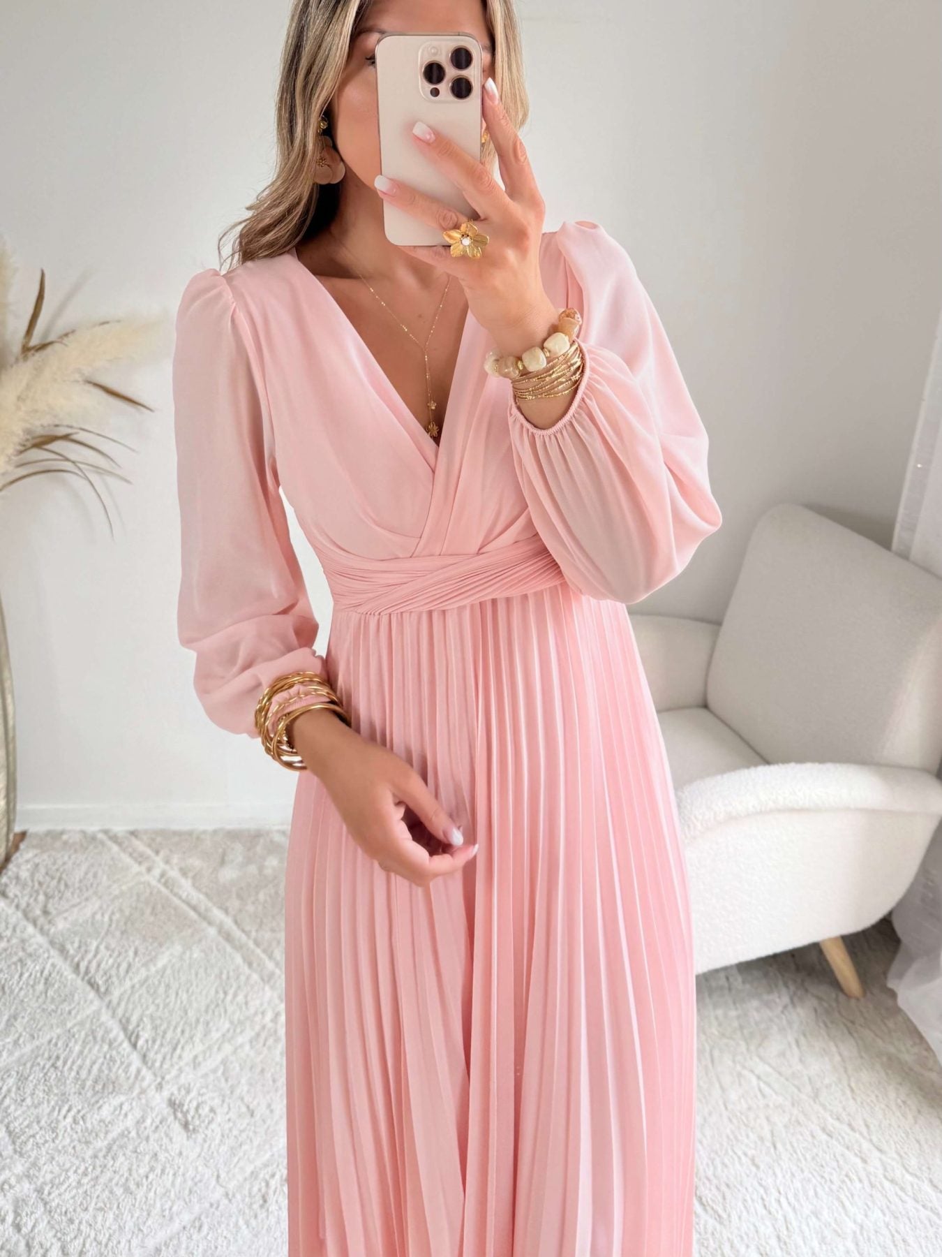 Robe longue rose poudré - Angèle