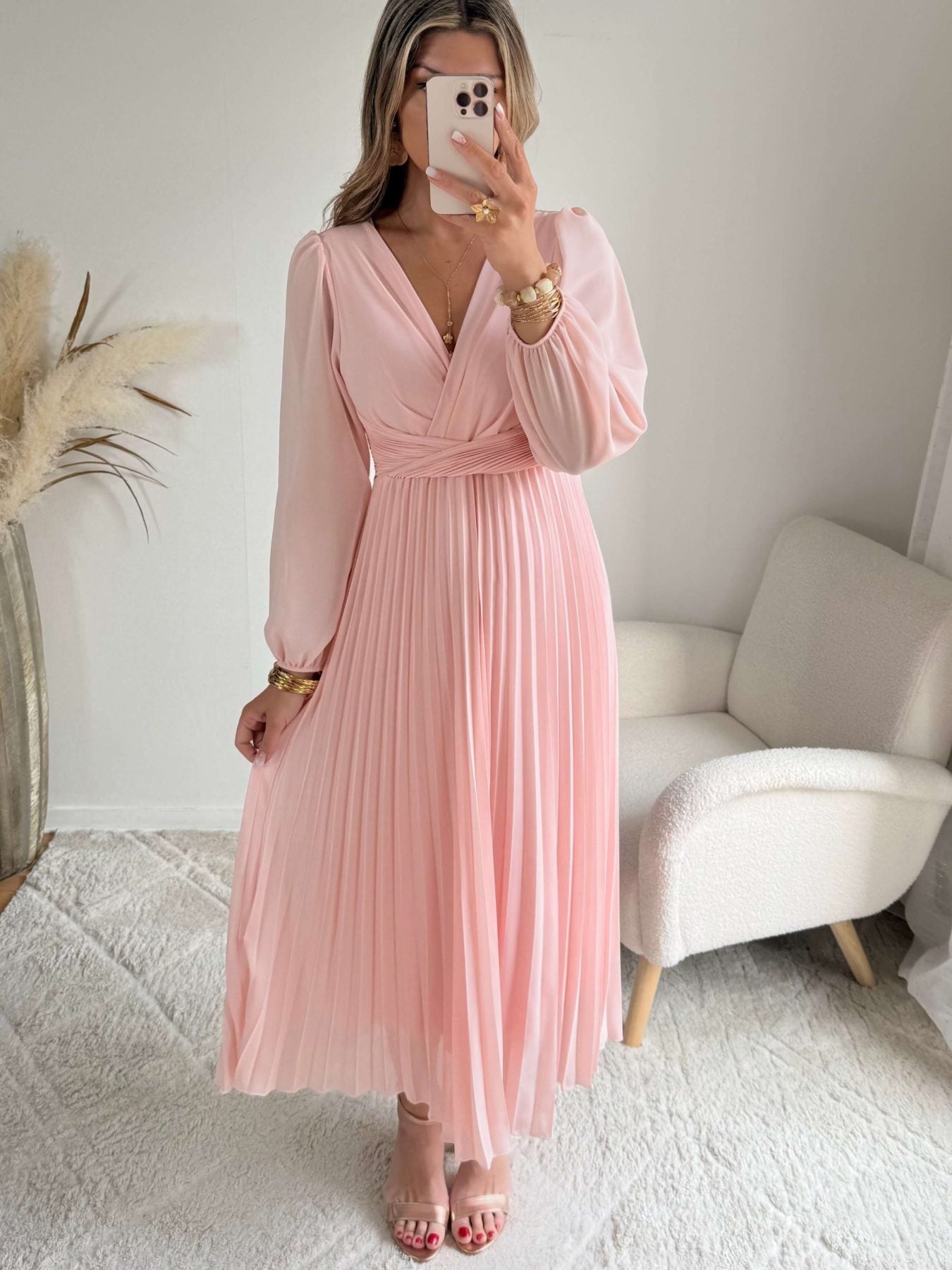 Robe longue rose poudré - Angèle