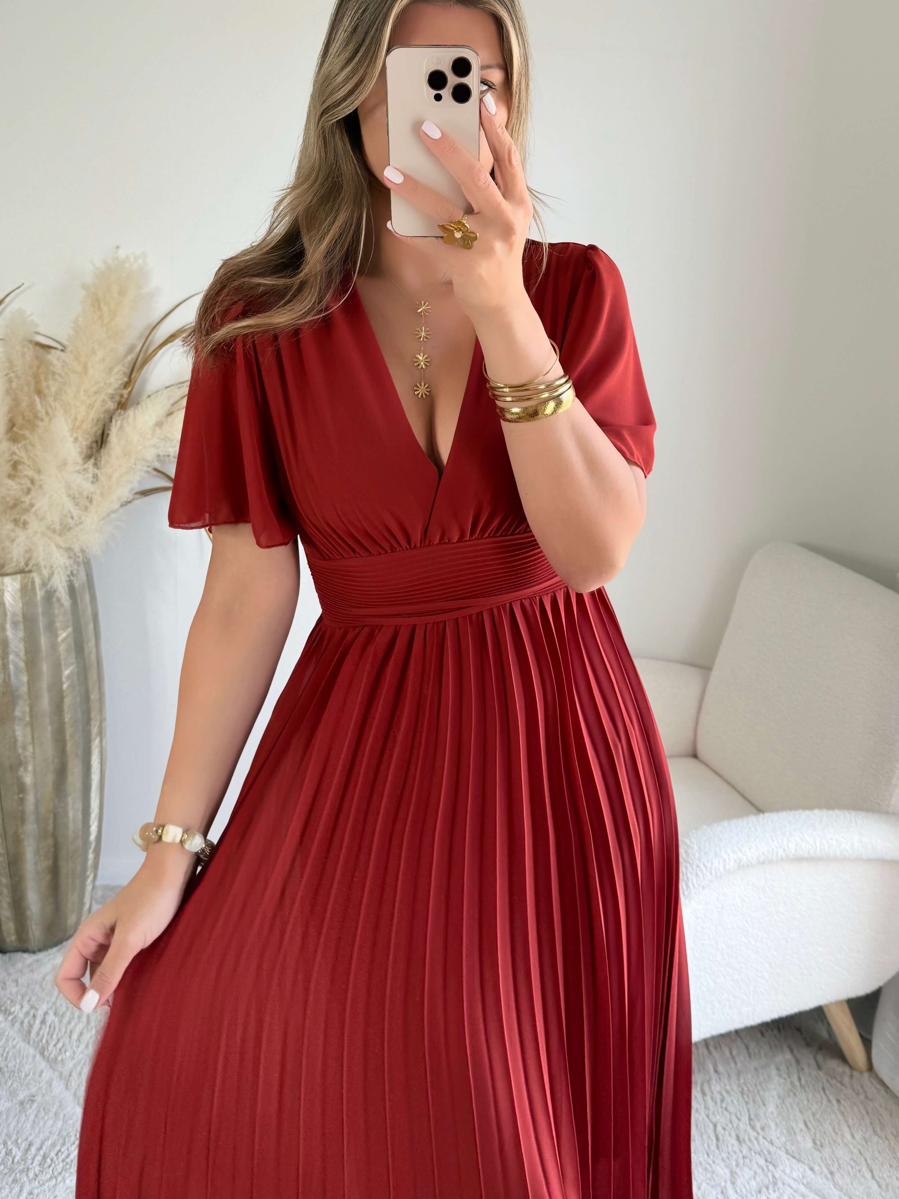 Robe  longue plissée Terracotta - Ana - du S au 4XL