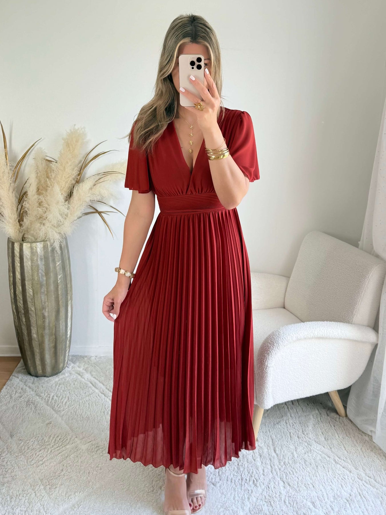 Robe  longue plissée Terracotta - Ana - du S au 4XL