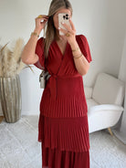 Robe terracotta plissée Camélia coupe portefeuille manches courtes élégante fluide Easy Dressing