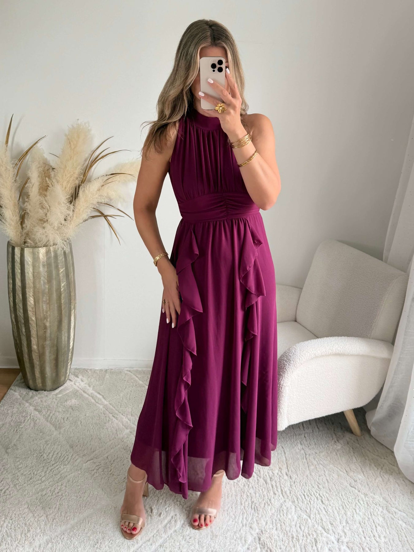 robe midi prune fluide col montant Ariana femme élégante Easy Dressing