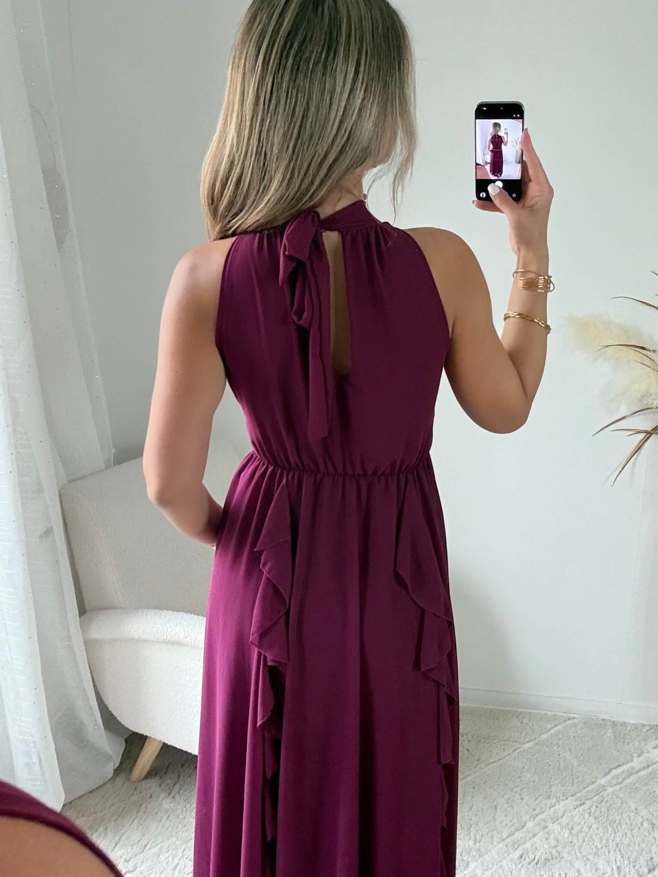 robe midi prune fluide col montant Ariana femme élégante Easy Dressing