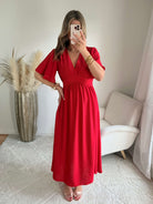 Robe longue fluide rouge manches courtes Sandra - Easy Dressing