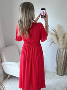 Robe longue fluide rouge manches courtes Sandra - Easy Dressing