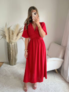 Robe longue fluide rouge manches courtes Sandra - Easy Dressing
