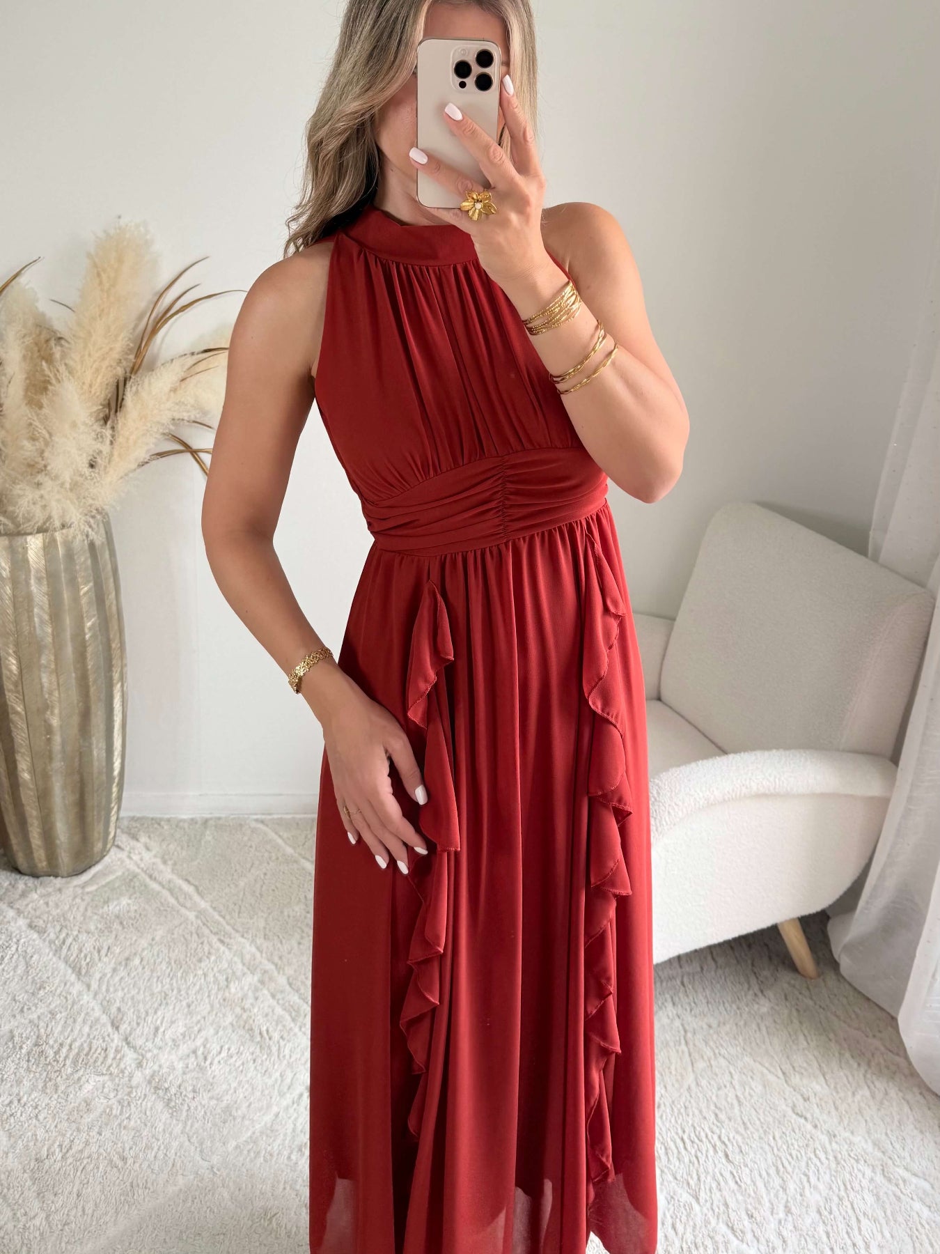 robe longue terracotta fluide col montant Ariana femme élégante Easy Dressing