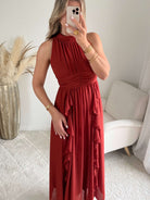 robe longue terracotta fluide col montant Ariana femme élégante Easy Dressing