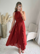 robe longue terracotta fluide col montant Ariana femme élégante Easy Dressing