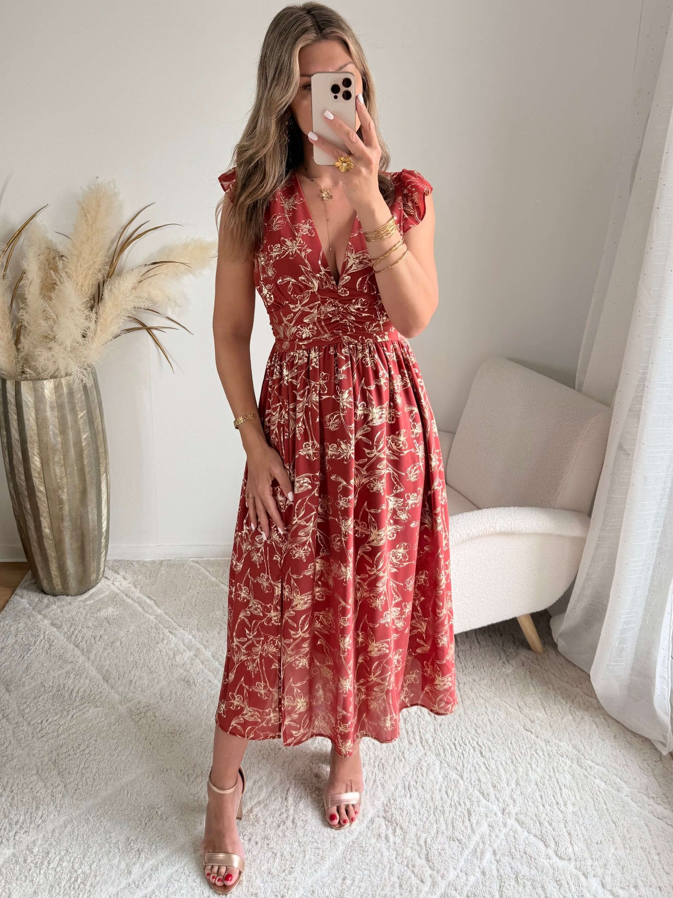 Robe terracotta dorée Alice fluide fendue femme élégante Easy Dressing