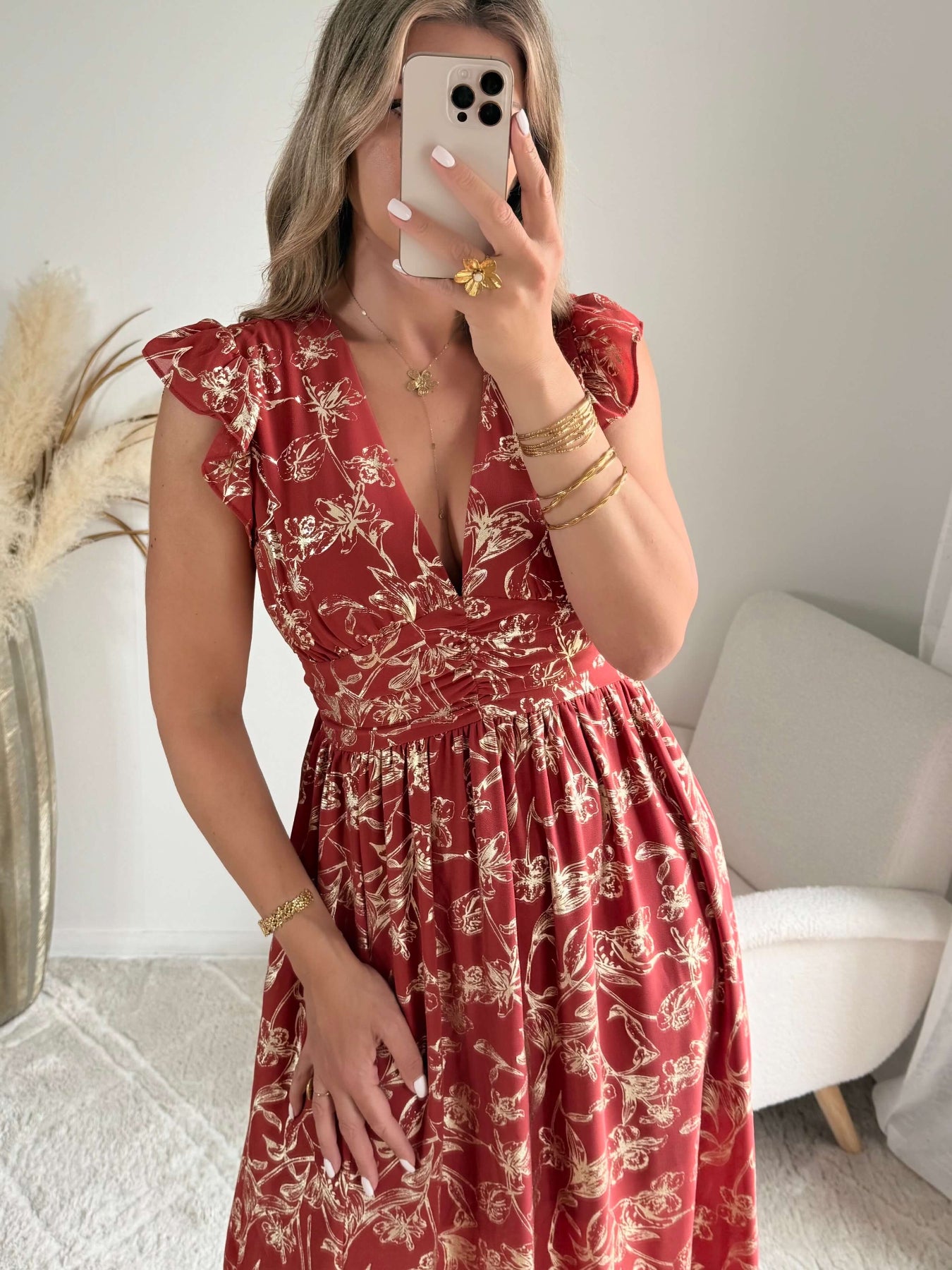 Robe terracotta dorée Alice fluide fendue femme élégante Easy Dressing