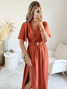 Robe fendue terracotta - Camille