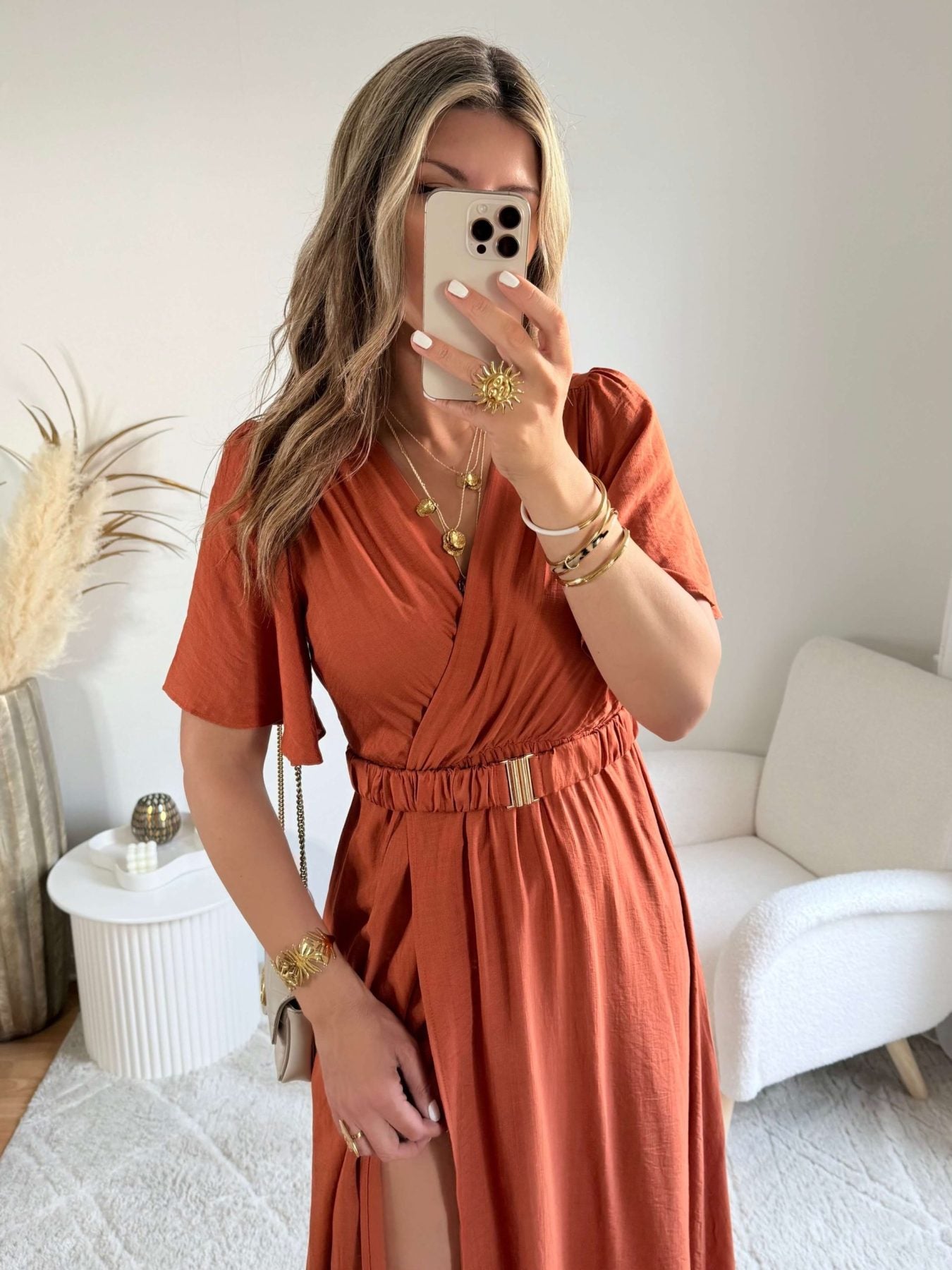 Robe fendue terracotta - Camille