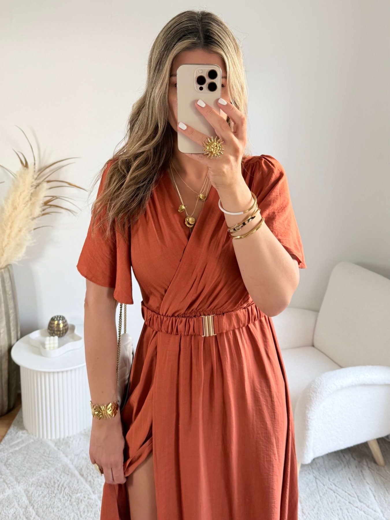 Robe fendue terracotta - Camille