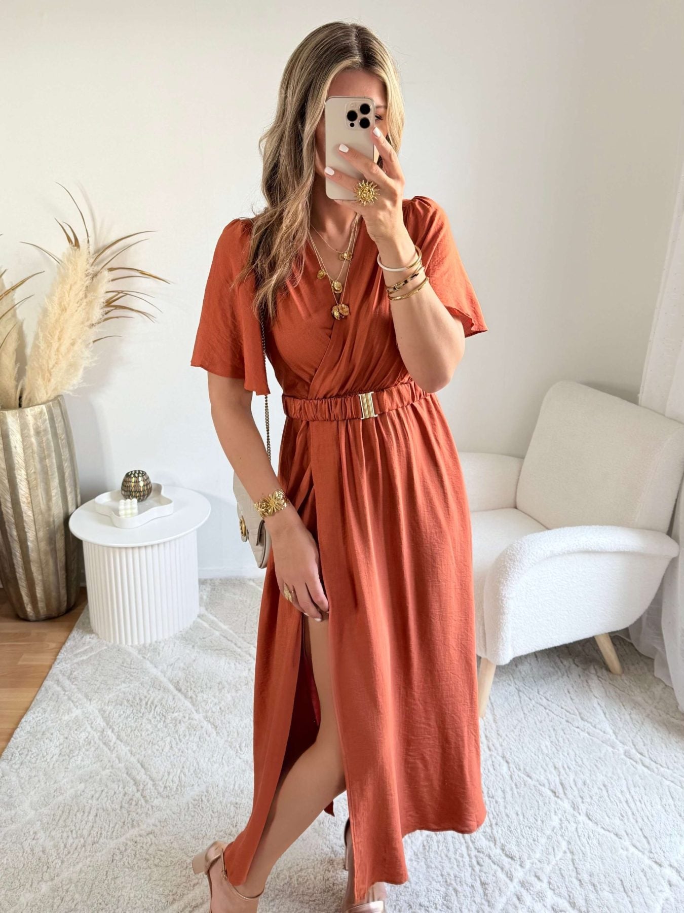 Robe fendue terracotta - Camille