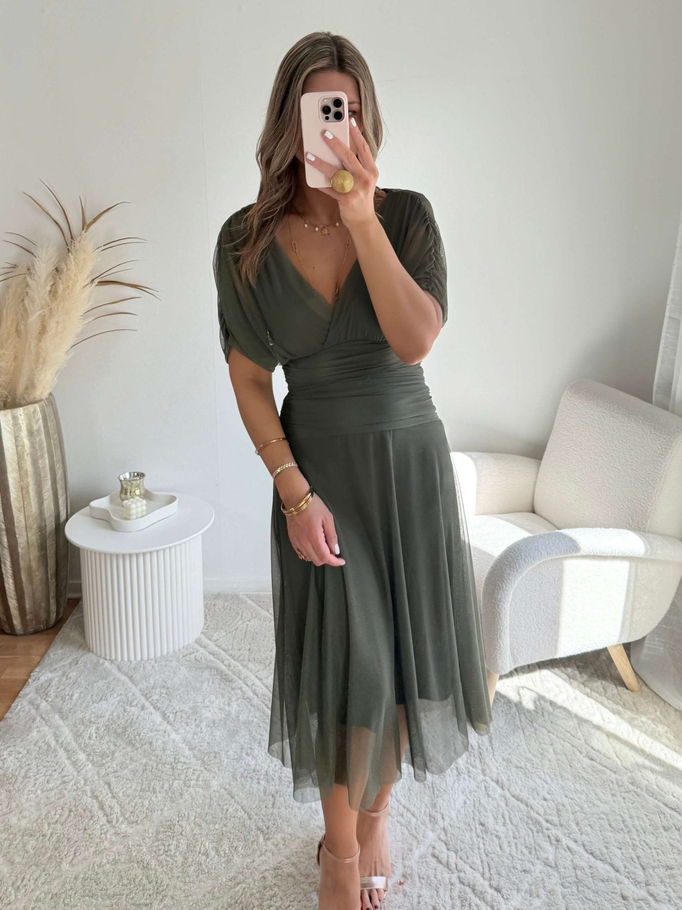 Robe longue en tulle kaki - Léna