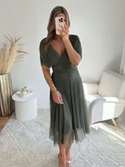 Robe longue en tulle kaki - Léna