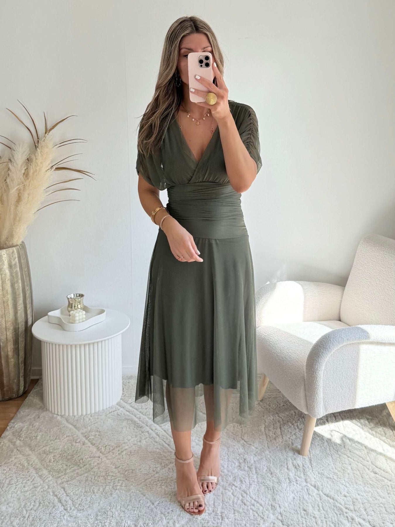 Robe longue en tulle kaki - Léna