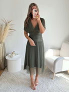 Robe longue en tulle kaki - Léna