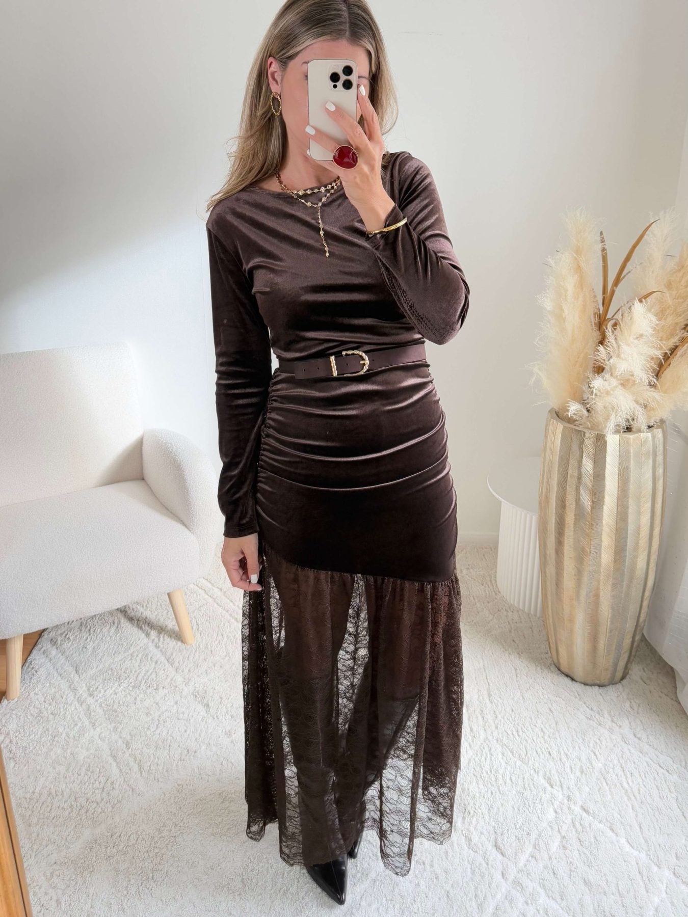 Robe longue dentelle marron - Wanda