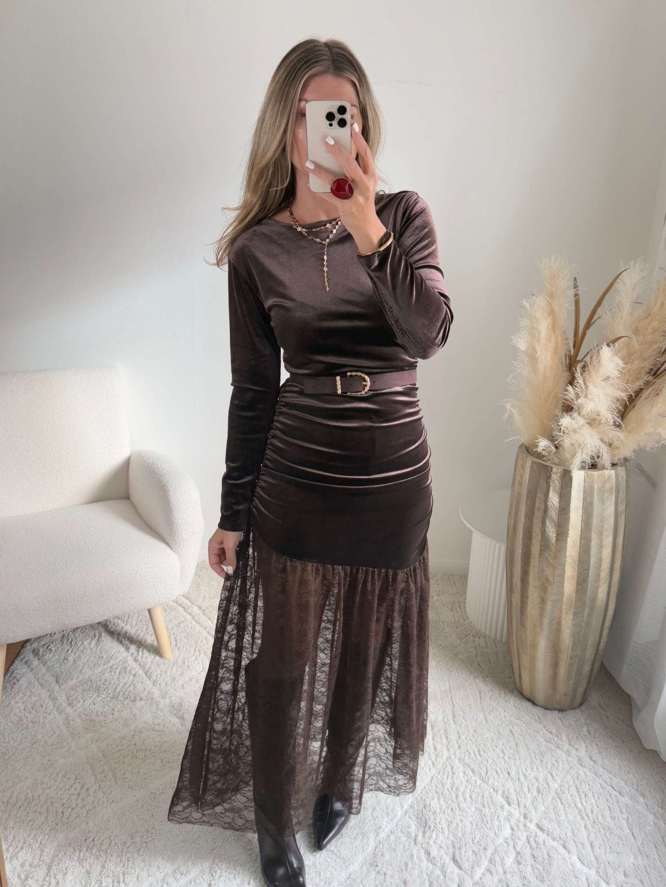 Robe longue dentelle marron - Wanda