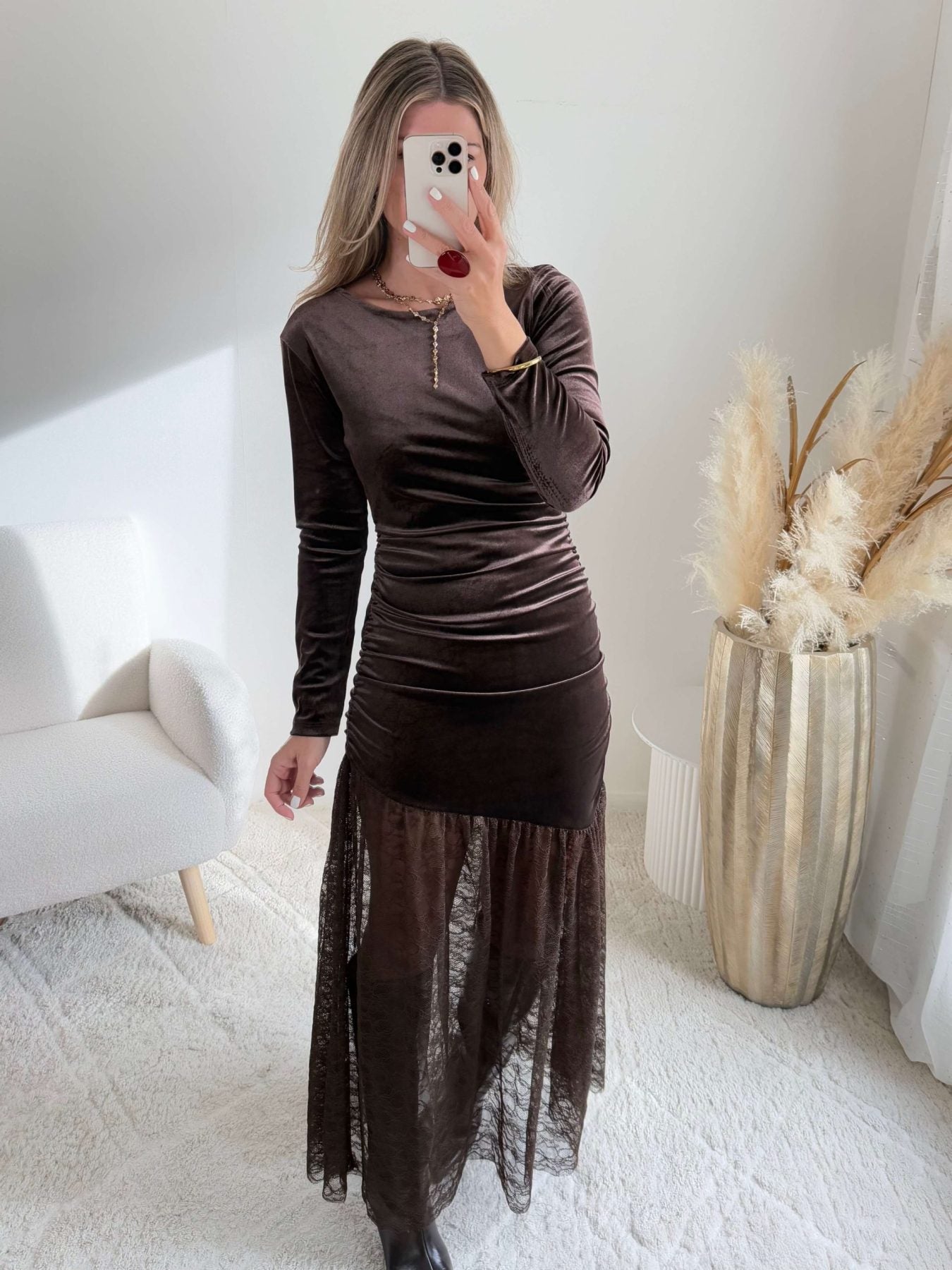 Robe longue dentelle marron - Wanda
