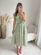 Robe vert sauge dorée Alice fluide fendue femme élégante Easy Dressing