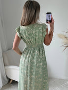 Robe vert sauge dorée Alice fluide fendue femme élégante Easy Dressing