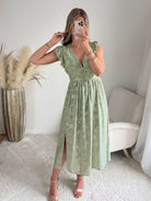Robe vert sauge dorée Alice fluide fendue femme élégante Easy Dressing