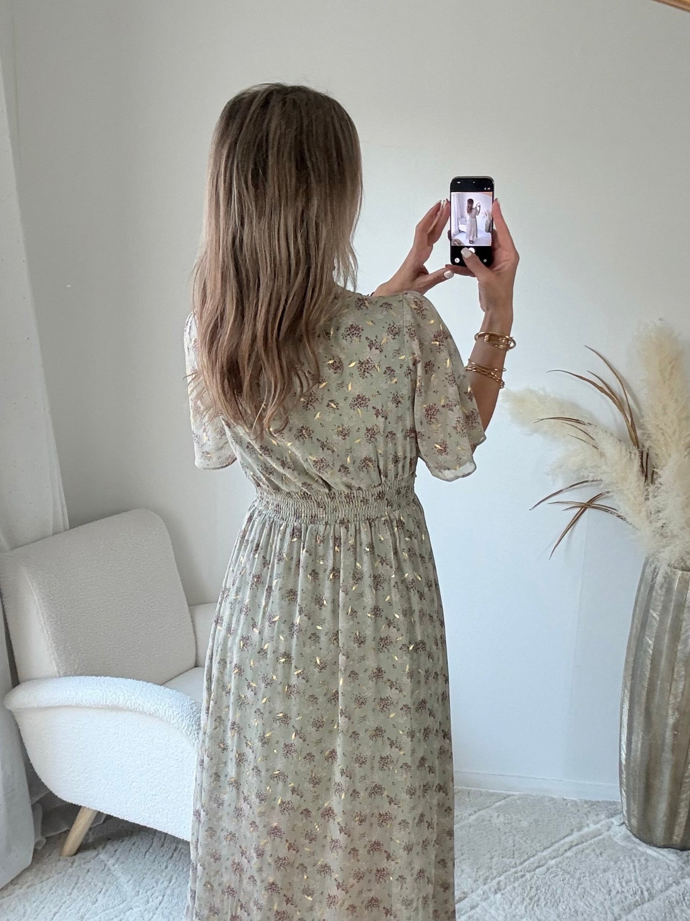 robe longue grande taille vert sauge dorée femme coupe portefeuille fluide élégante du S au 4XL Isadora