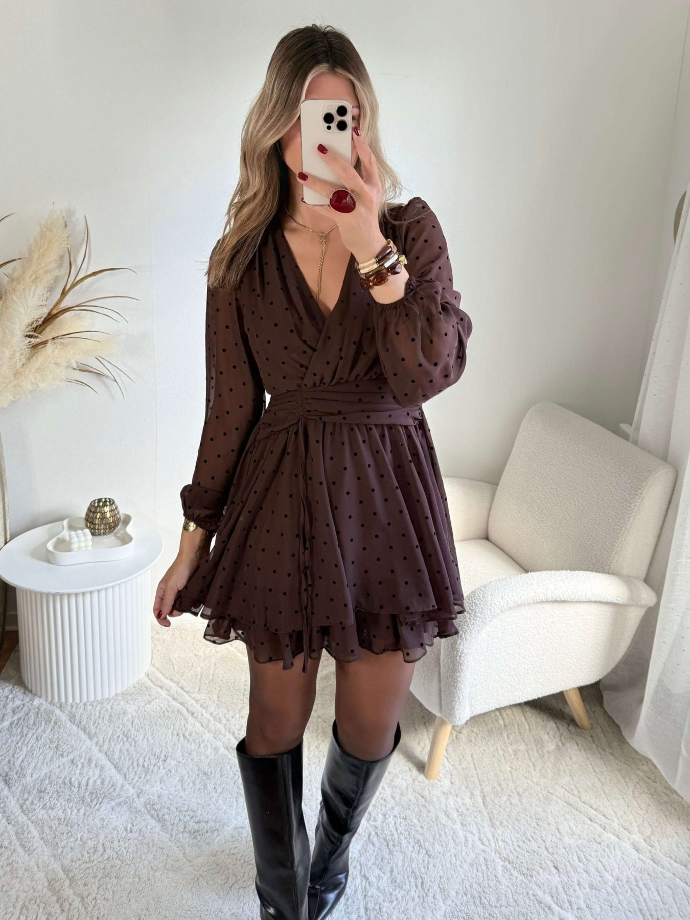 Robe marron à pois - Cali