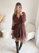 Robe marron à sequins - Adara