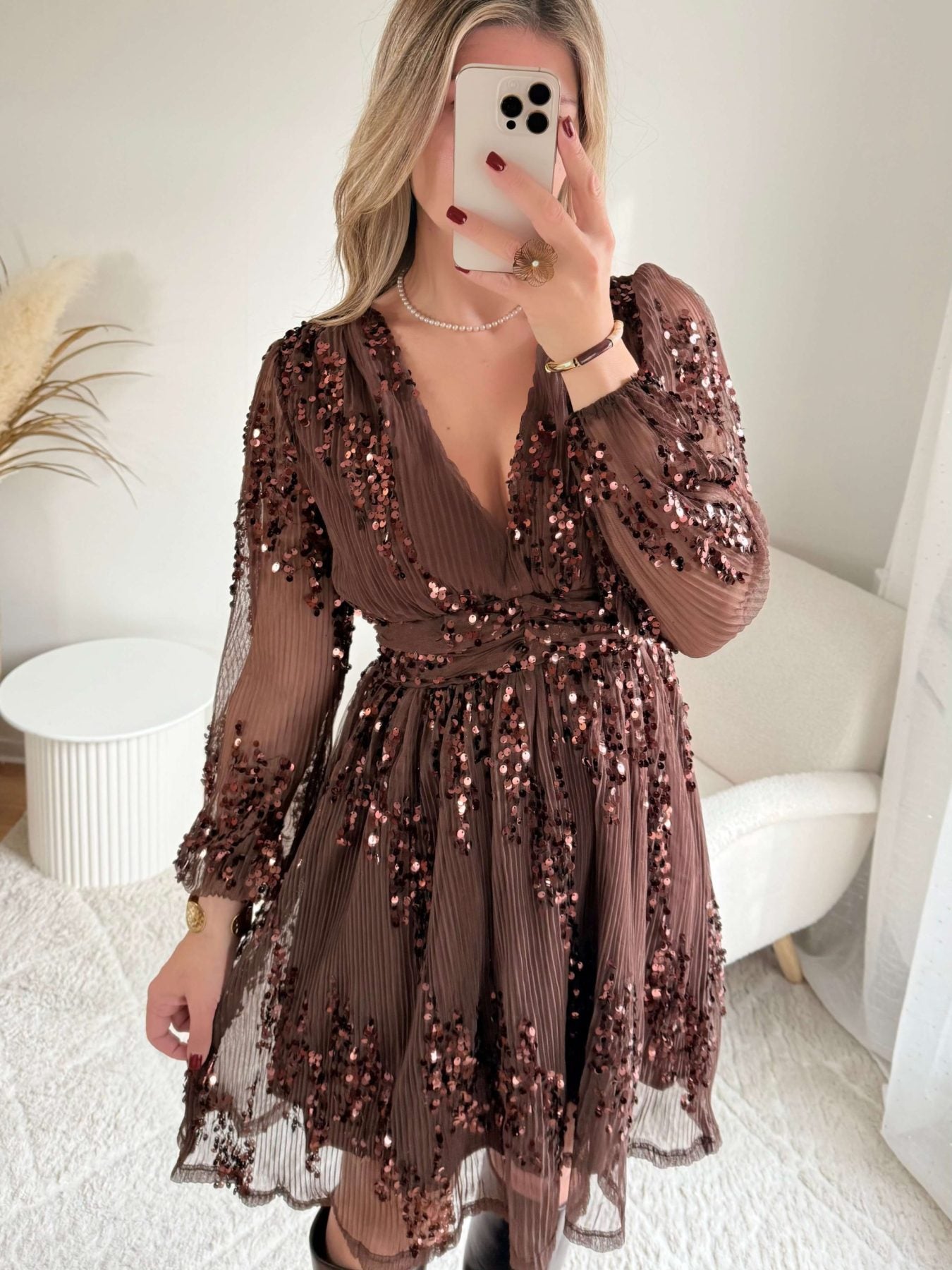 Robe marron à sequins - Adara