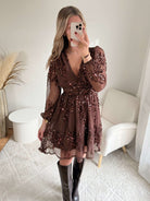 Robe marron à sequins - Adara