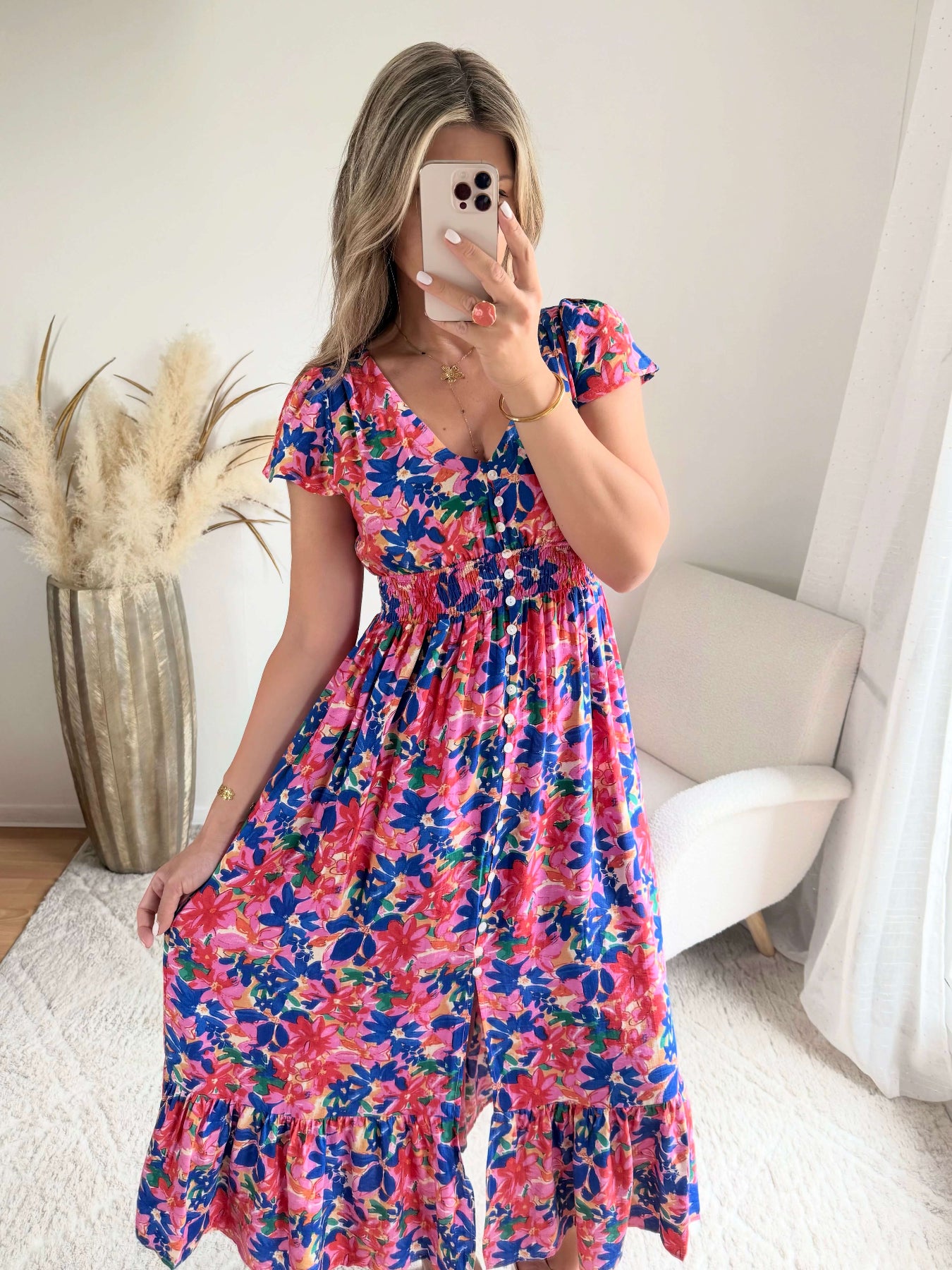 Robe midi fleurie rose et bleue - Molina