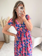 Robe midi fleurie rose et bleue - Molina