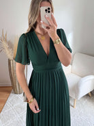 Robe plissée verte foncée - Ana