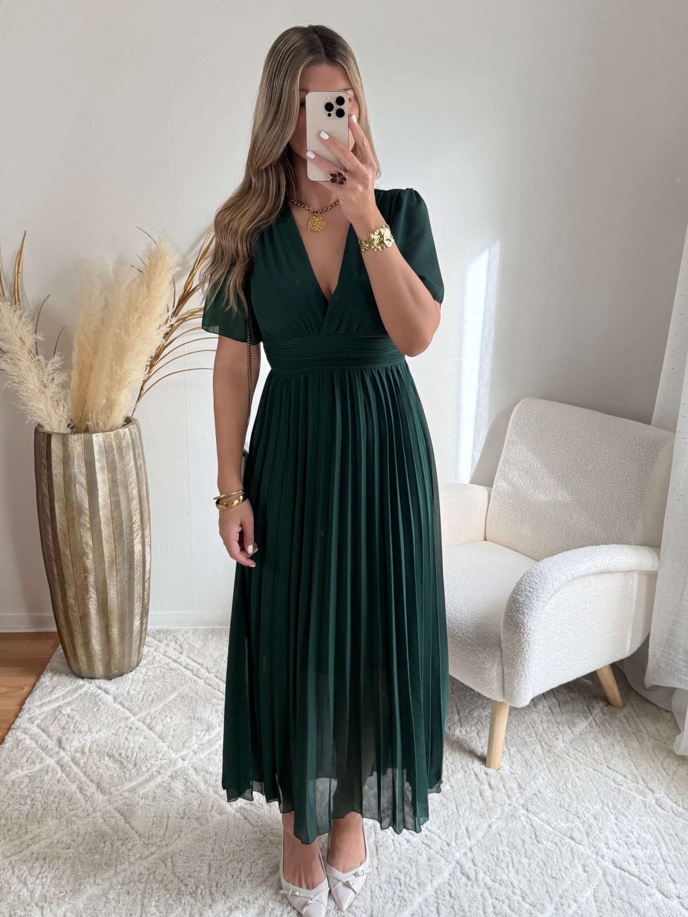 Robe plissée verte foncée - Ana