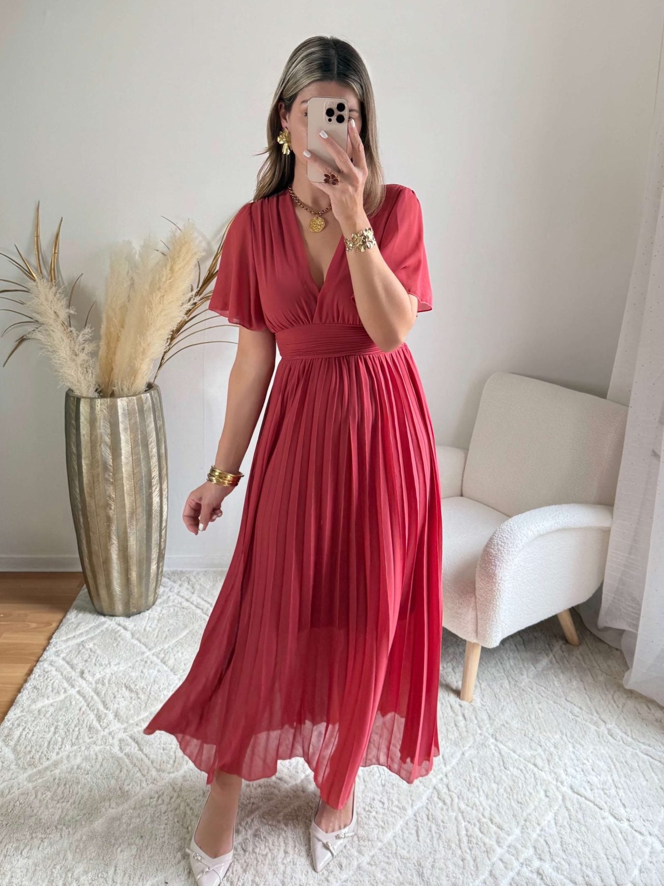 Robe plissée vieux rose - Ana