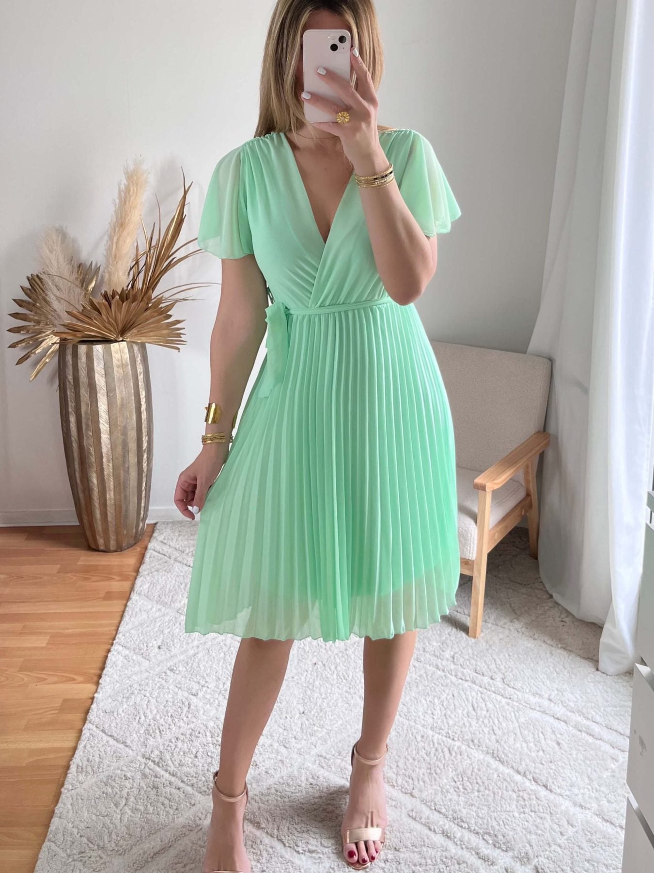 Robe plissée vert d'eau - Alma