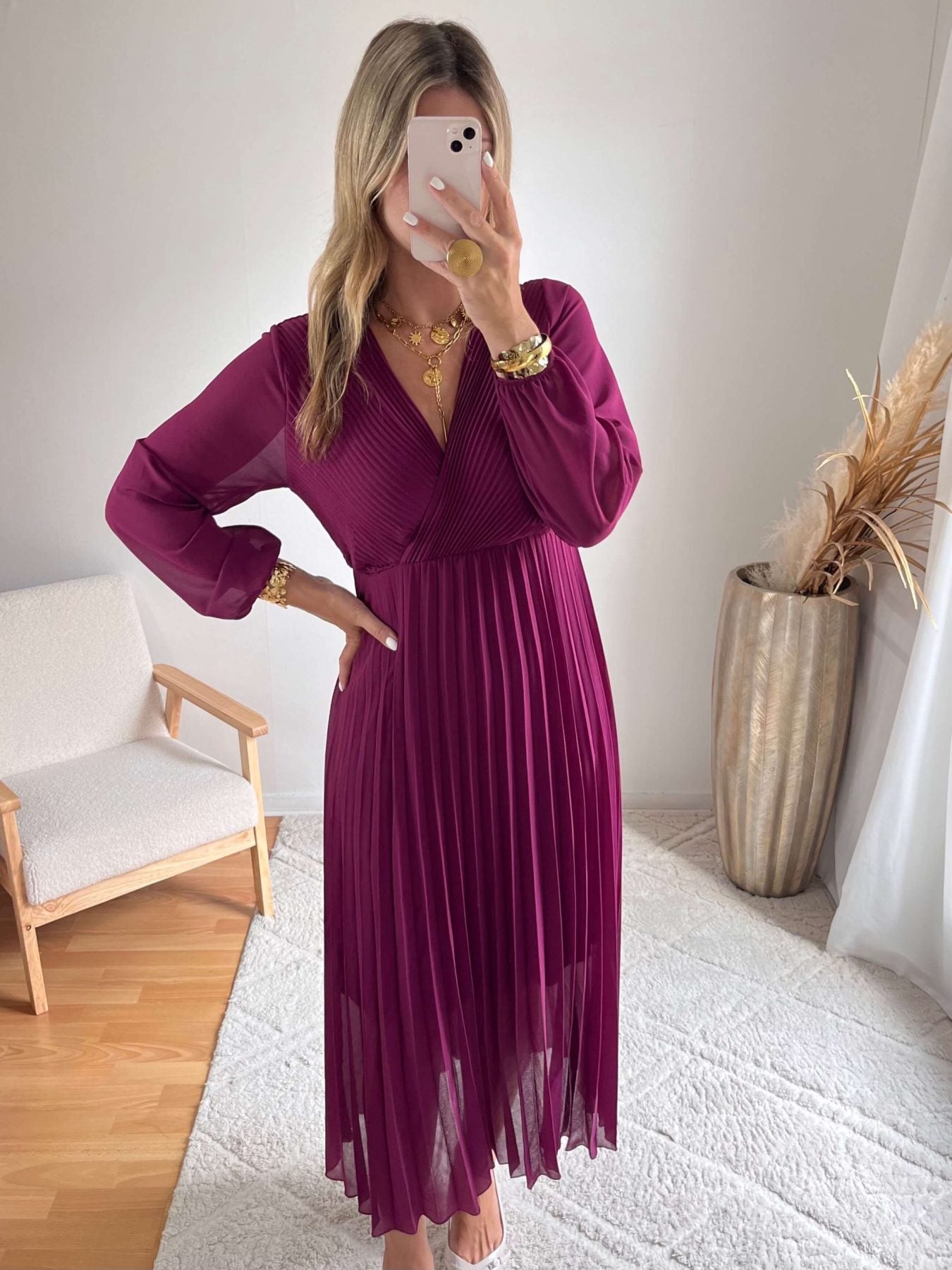 Robe plissée prune - Sienna