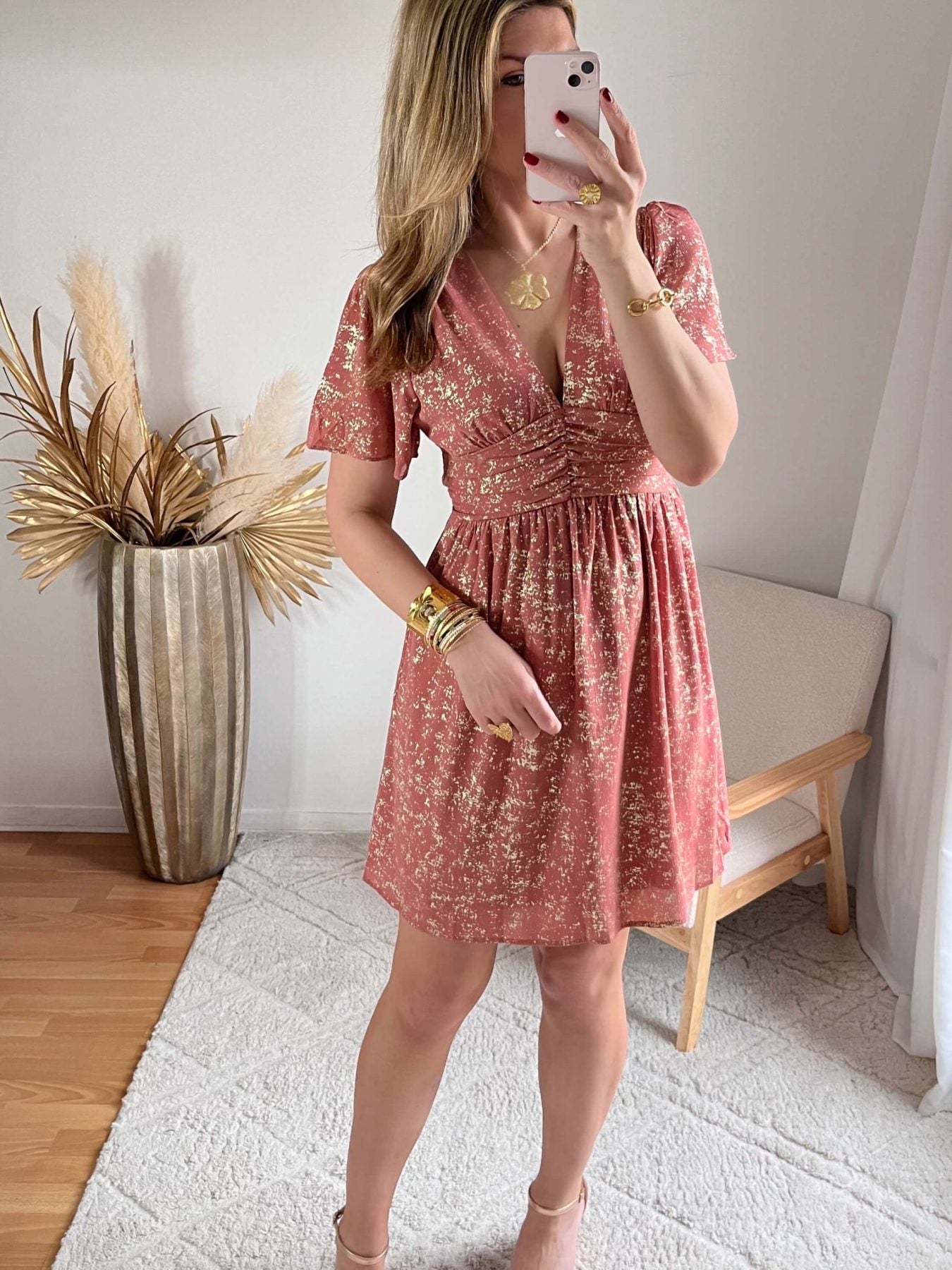 Robe rose dorée - Romy