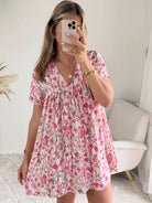 Robe à poches & short intégrés fleurs roses 36 au 50 - Easy Dressing