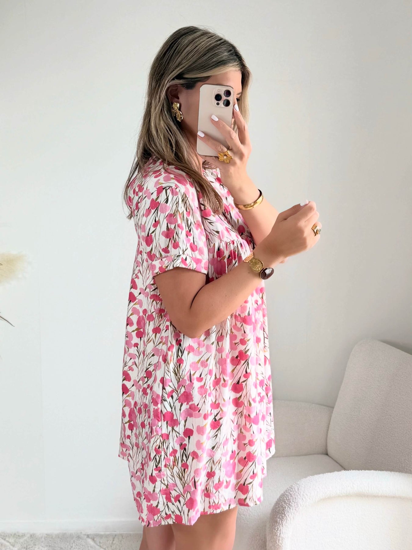 Robe à poches & short intégrés fleurs roses 36 au 50 - Easy Dressing