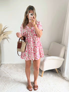 Robe à poches & short intégrés fleurs roses 36 au 50 - Easy Dressing