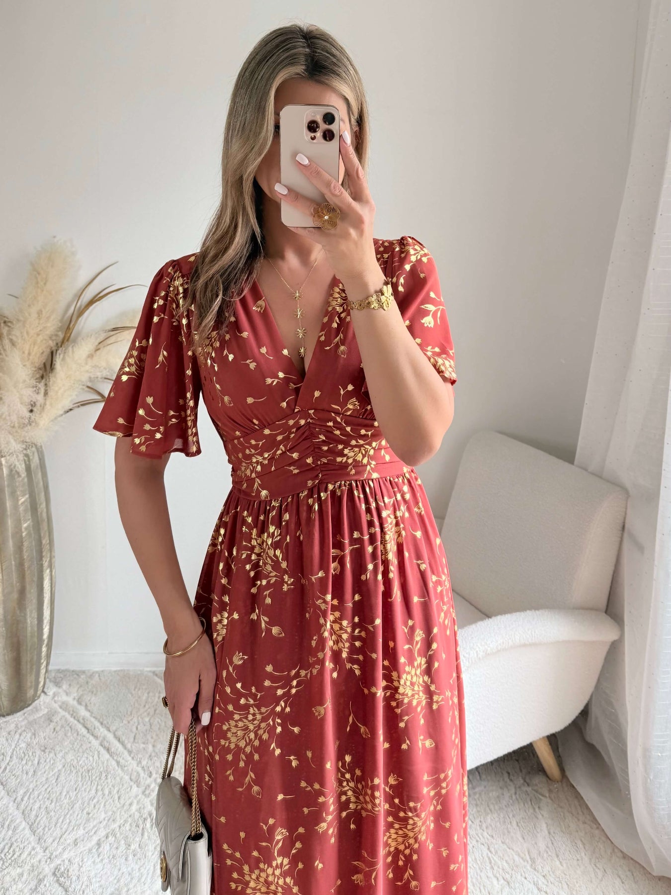 Robe longue terracotta Inès fluide du S au 4XL cérémonie