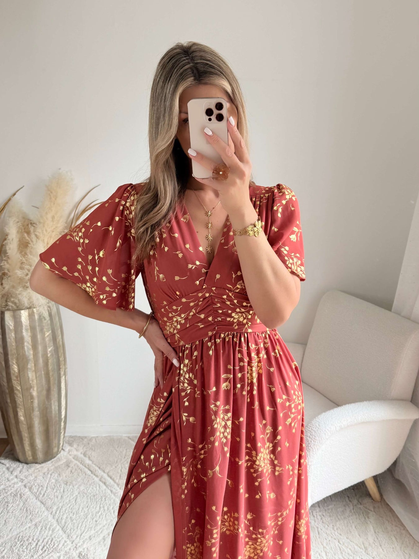 Robe longue terracotta Inès fluide du S au 4XL cérémonie